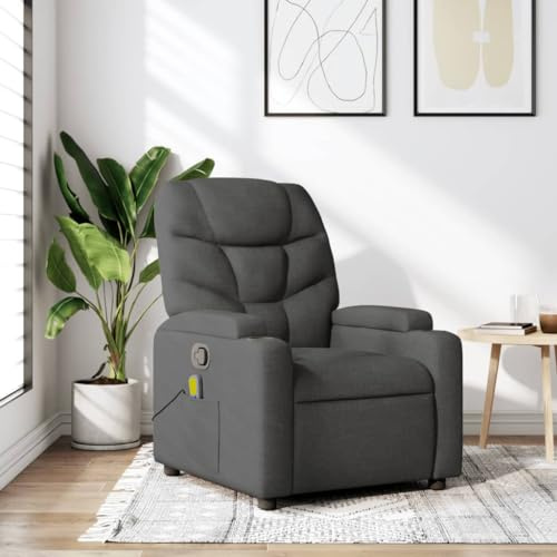 Gecheer Poltrona Massaggiante Reclinabile, Funzione Vibrazione, Schienale Regolabile, Poggiapiedi, Tessuto Grigio Scuro, 74x89x100 cm, per Relax e Anziani
