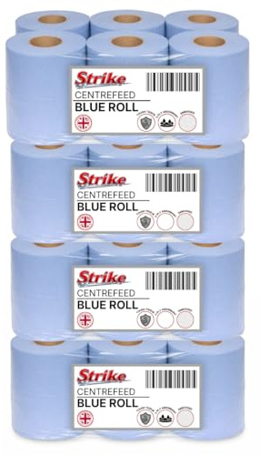 Strike Blue Centre Feed Rolls Embossed 2ply Wiper Paper Towel 50M p/Roll 6 Per Pack Family Disposable Kitchen Rolls Cleaning Household (24 Pack)