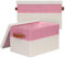 BinWhiz Pack of 2 Large Storage Boxes with Lids, Foldable Storage Boxes for Shelves, Fabric Storage Boxes With Leather Handle, Decorative Storage Box for Clothes, Books, 38x28x24 cm (Pink & Beige)