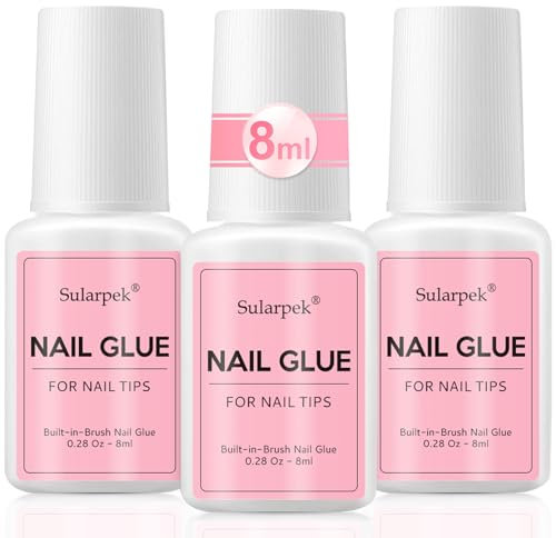 Sularpek 3* 8g Nagelkleber Für Kunstnägel, Nail Glue, Nagelkleber für Tips, Extra Stark Tipkleber, Nagel Kleber Gel Nägel mit Pinsel, für Kunstnägel, Falsche, Naturnägel, Strasssteine