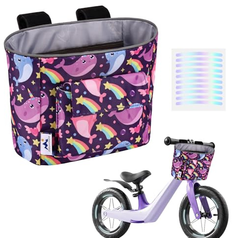 LOCAL LION Kids Bike Basket, Bike Handlebar Bag, Waterresistant Bicycle Basket, Thickened Bicycle Front Bag For Children's Balance Bike Tricycle Scooter, Purple-Whale