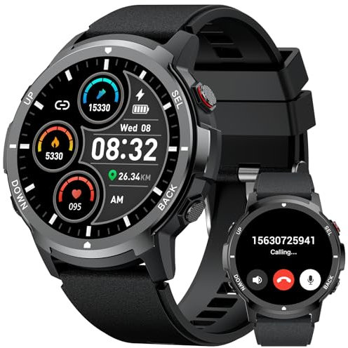PYRODUM Smartwatch Herren, 1,43'' AMOLED Fitnessuhr,5ATM Wasserdicht Militär Smart Watch mit Blutdruck-/Herzfrequenz/Schlafmonitor,110+ Sportmodi Sportuhr, Robuste Uhren Herren für Android iOS