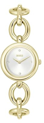 BOSS Uhr mit DREI-Zeiger-Quarzwerk für Damen Kollektion LIVE mit Helles Gelbgold Edelstahlarmband - 1502792