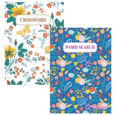 Sixstore Pocket Floral Crossword and Wordsearch Challenge Books,110 Puzzles per Book Set of 2, Book Size 18 x 13cm
