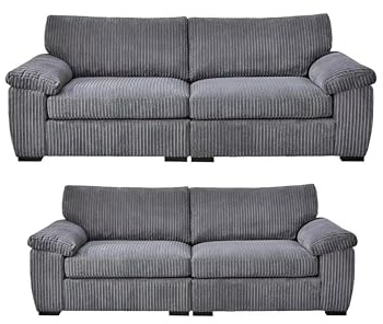 SOFASELECTIONUK LTD Jumbo Cord Sectional 3 and 2 Seater Sofa Set – Plush Support & Soft Cord Fabric | Space-Saving Split Design, Comfortable Sofa for Modern Living Rooms (Grey, 3+2 Seater)