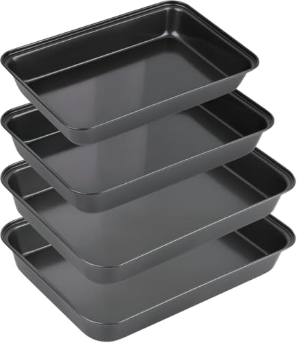 TMBMLPP Baking Trays for Oven Non Stick, Oven Trays Non Stick Set of 4, Black Heavy Duty Carbon Steel Cooking Trays, Roasting Tin, PFOA Free, Deep Baking Tray, for Cooking, Roasting - L, M, S
