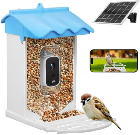 Bellanny Solar Powered Bird Feeder with 2560 * 1440HD Camera, Smart WiFi Birds Camera AI Identifies 11,000+ Bird's Species, IP66 Waterproof Outdoor, Night Vision, Intelligent Sharing