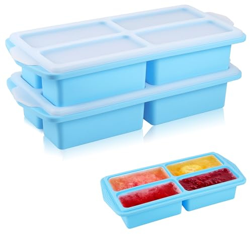 Huiguli 2 Pezzi Vassoio in Silicone Extra Large, Contenitori per Zuppe da Conservare in Freezer, Salse e Preparazioni Alimentari, 1 Tazza/250 ml, Azzurro Cielo (2, Quadrato)