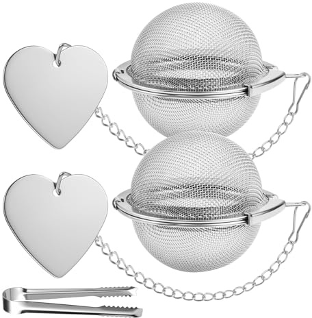 FrostyFlair tesil för te med lösblad, 2 delar 5,5 cm 304 rostfritt stål teinfusioner, tebollar med bonus tesked klämma, extra fint nät, lätt att rengöra te ägg
