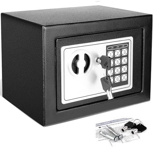 Caja fuerte con llave y teclado numérico, 6,65 L, de acero macizo, resistente al agua y resistente, para casa, oficina, hotel, negocios, joyas, pistola, almacenamiento de dinero en efectivo