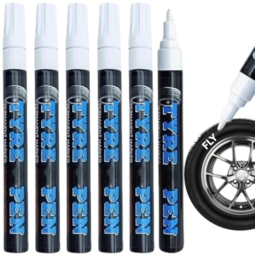 Penna per Pneumatici Per Auto,6pcs Pennarelli per Pneumatici Per Auto,Pennarello per Pneumatici,Pennarello Indelebile Bianco,Penna per Pneumatici Ad Alta Capacità,Pennarello Universale Impermeabile