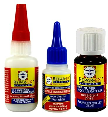 Repar-eX - Kit Colle Industrielle Extra Forte | 20g Colle + 30g Poudre + 15ml Accélérateur | Séchage Rapide & Ultra Résistant | Tous Supports : Métal, Plastique, Bois, Verre, Céramique