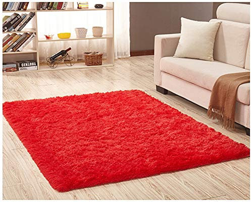 DAIHAN Shaggy Teppich Kunstfell Hochflor Langflor Teppiche Wohnzimmer Matte Für Stuhl Sofa Rot 100X200CM