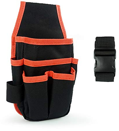 Ewrap Black Canvas Tool Pouch, Tool Organiser Bag, Electricans Organiser with 6 Roomy Pockets, 9 Loops, Adjustable Waist Strap for DIY Electricians Carpenters