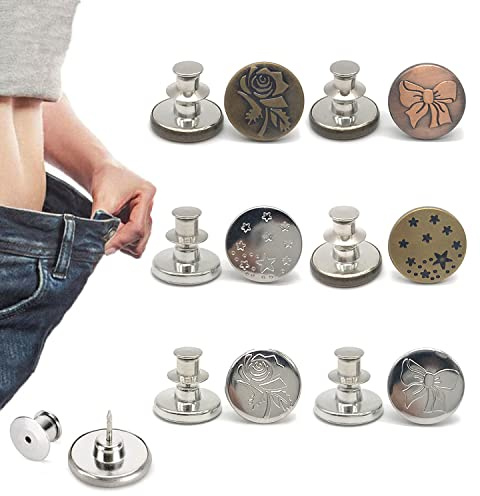 6 bottoni per jeans, bottoni regolabili per jeans, pinze per pantaloni e pantaloni senza cucire e senza attrezzi istantanei per pantaloni installazione semplice riutilizzabili e regolabili (stile 2)