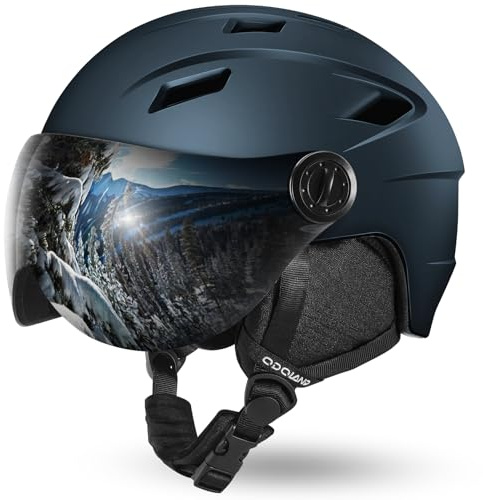 Odoland Ski Helmet with 2-in-1 Visor Goggles, Light Weight Snowboard Helmet for Men Women, Snow Sport Helmets for Skiing, Skating, Snowboarding,Midnight Blue,M