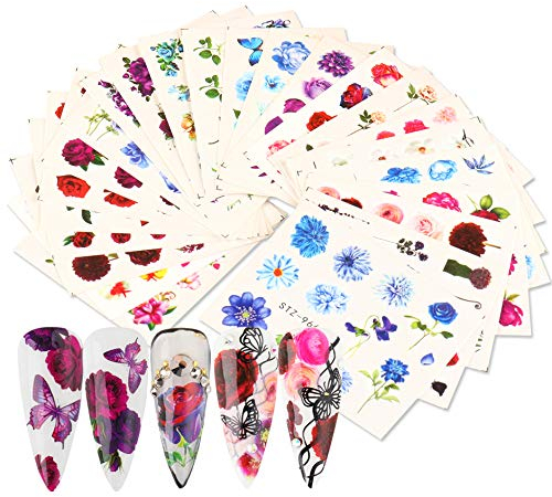 24 fogli adesivi misti per unghie, Mwoot Nail Art Water Transfer Sticker Home Decalcomanie per manicure con fiori per le donne Bomboniere per le unghie fai-da-te Decalcomanie