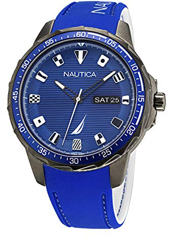 Nautica Correa de Silicona de Cuarzo de Acero Inoxidable para Hombre, Azul, 22 Reloj Casual (Modelo: NAPCLF003), Azul, Correa