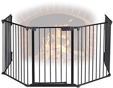 Relaxdays Chimenea, 5 Paneles, Barrera Seguridad Estufa, Acero, con Puerta, Valla Protectora, 75cm Alto, Negro, Nailon