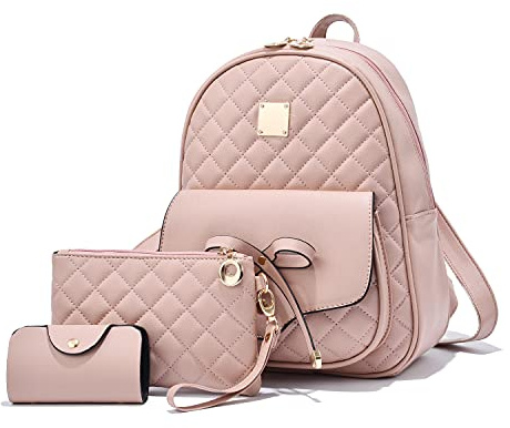 EVEOUT Mujeres Cuero Imitación Casual Mochila Impermeable Bolsa de Viaje Escolar Bolsas de Día 3 en 1 Bolso para Niña, Estilo 2 Rosa, talla única