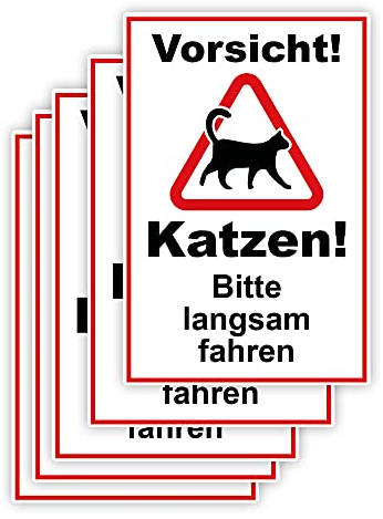 5 Stück Vorsicht ! Katzen bitte langsam fahren Schild 20 x 30 cm aus stabiler PVC Hartschaumplatte 3mm mit UV-Schutz von STROBO
