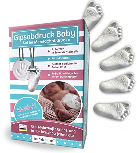 Gipsabdruck Set Baby, wiederverwendbare Handabdruck und Fußabdruck Form, Deutsche Herstellung, bis 12 St. Gipsabdrücke