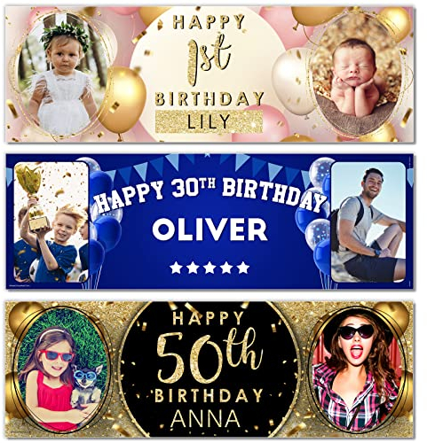 1 x 6FT Large | Personalised Photo Birthday Banners | 21st 50th 60th 40th 16th 70th 30th 80 18th | Birthday Decorations for Her | Pink Gold