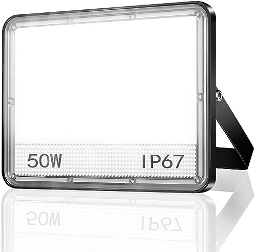 YIQIBRO Faretto LED da Esterno 50W, 2 in 1 Faro LED Esterno IP67 Impermeabile, 5000LM 6500K Super Luminoso Bianco Freddo Luce di Sicurezza per Giardino, Garage, Cortile, Ingresso, Patio
