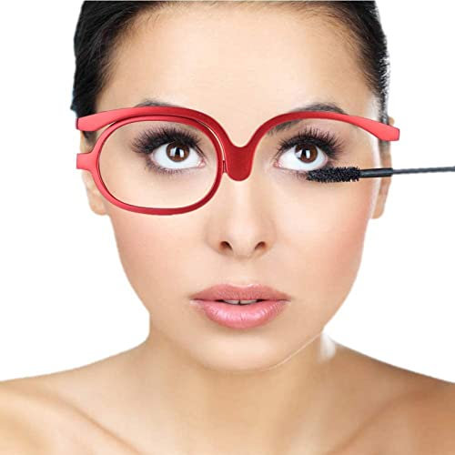 MAQBE Eye Makeup Glasses, Magnify Rotating Eye Single Lens Womens Magnifying Eye Make Up Spectacles Folding Cosmetic Reading Glasses(red,+4.00)