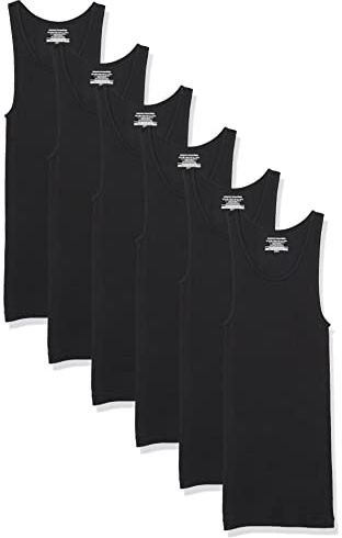 Amazon Essentials Men's Lightweight Tank Undershirts, Pack of 6, Black, M