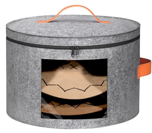 kushon Round Cowboy Hat Box for 6-9 Caps, Large Felt Hat Organizer Bag for Men & Women Storage, With Support, Foldable 16.5 D x 11 H Carrier