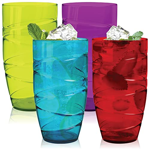 HEFTMAN Juego de 4 vasos de plástico - Vasos de acrílico de 550 ml con diseño de remolino - Vasos de plástico reutilizables para jardín, picnics, camping, barbacoas, fiestas - 4 piezas (Color)