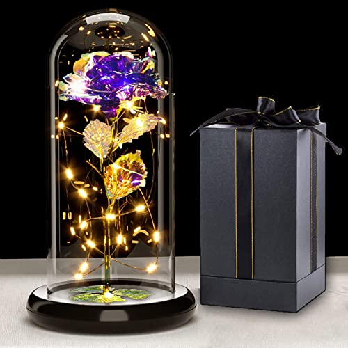 Geschenke Für Frauen, Galaxy Rose Blume Geschenk zum Muttertag, Infinity Rose in Glaskuppel, LED-Lichterkette auf der Kristallrose, Geschenk für Frauen,Hochzeit,Muttertag,Jahrestag und Geburtstag