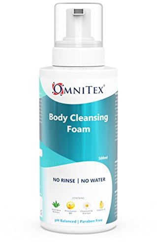 Omnitex Rinse Free Body Cleansing Foam 500ml | With Herbal Oils & Vitamins | No Water - No Rinse Body Wash | Clean, Nourish & Protect | No Parabens, Latex Free, Alcohol Free | Dermatologically Tested