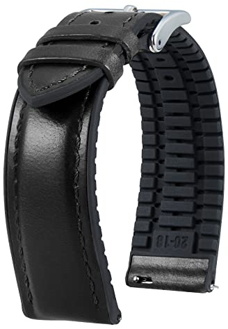 BINLUN Bracelet Montre en Cuir 22mm 21mm 20mm 19mm 18mm 16mm 14mm Cuir Ciré à l'huile et Silicone Hybrid Bracelets de Montre à Dégagement Rapide pour Homme Femme(22mm,Noir Boucle Argent)