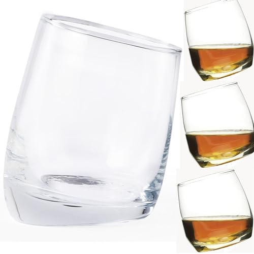 noTrash2003 4 vasos de whisky con fondo inclinado, cristal oscilante, Ron, Bourbon, whisky, coñac, Gin Old Fashioned Tumbler sin tallo, regalos, 320 ml, 100-6073