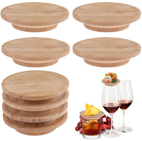 imposyu 8 piezas Tablas Para Embutidos Para Copas De Vino Tapa De Copa De Vino De Madera Posavasos Para Adorno De Copa De Vino Tapa de Copa de Vino para Adorno para Postres y Aperitivos