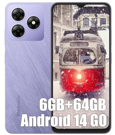 Blackview Wave 8C Android 14 Handy Ohne Vertrag Günstig, Octa Core 6GB+64GB+2TB SD, 6,56 HD+, Akku 4700mAh, 13MP+8MP, 4G LTE Dual SIM Smartphone Simlockfreie, 3.5mm Jack, GPS,mit Hülle, Violett