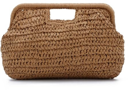 EVEOUT Stroh Clutch Damen Sommer Boho Raffia Handtasche für Hochzeit Party Alltag Arbeit Gewebt Strohtasche für Strand Urlaub