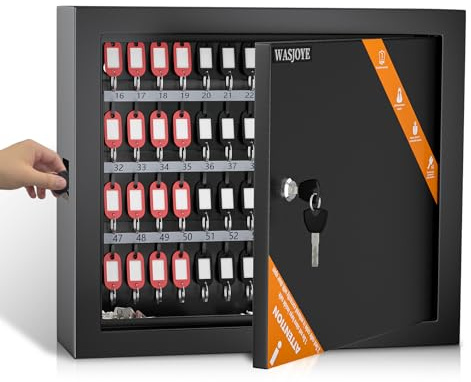 WASJOYE 100 Schlüssel Schlüsselkasten, Schlüsseltresor Schlüsselsafe Aussen mit Seitlichem Schlüsseleinwurf&Schlüsselanhänger, Schlüsselschrank für Büros Lager Garagen