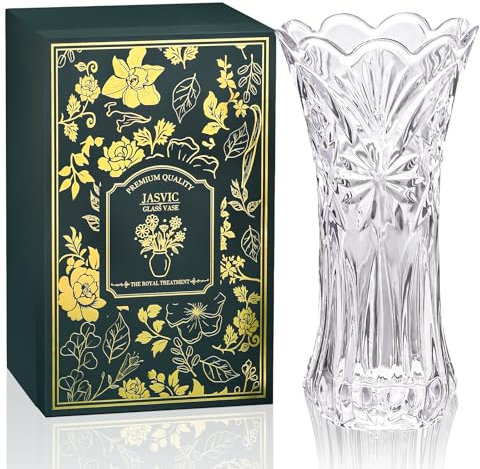 Grand vase en verre transparent avec boîte cadeau de luxe, 31 cm de haut, pour décoration d'intérieur, excellent cadeau pour mariage, Saint-Valentin, pendaison de crémaillère