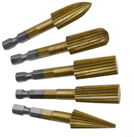 Besttoolifes Juego de limas giratorias de acero de alta velocidad, 5 unidades, 1/4 de pulgada (6,35 mm), fresas de carburo para tallado fino en resina, plástico, porcelana, metales blandos, piedra