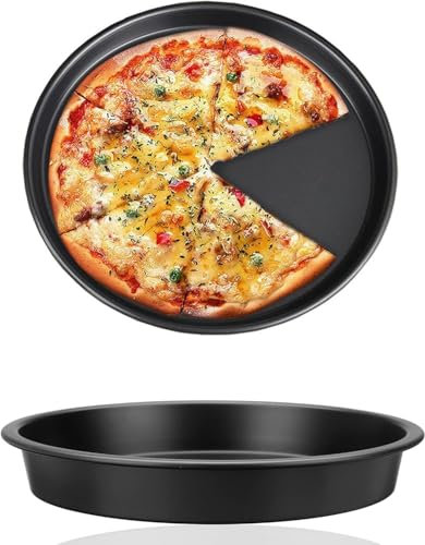 Telituny Teglia per pizza antiaderente da 22,9 cm, in acciaio al carbonio, per pizza, torte, pane, resistente, per forno, microonde, uso commerciale, casa, cucina (nero)