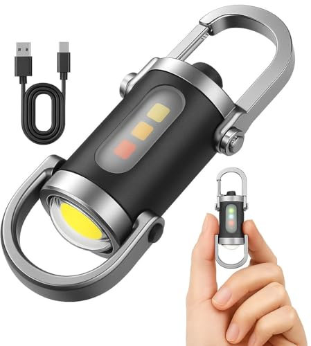 Utilify | Mini lampe torche LED porte-clés 800 lm rechargeable USB-C avec mousqueton | 6 modes | Étanchéité IPX6 | Compacte (3,5) | Urgences, camping, randonnée (double fixation)