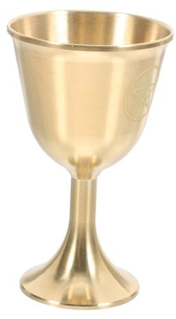 Veemoon Gobelet Pentagramme en Laiton Massif Vintage, Grosse Coupe D'autel Païenne pour Offrandes D'eau et Vin, Calice Mystique pour Rituels, Divination Tarot et Décoration Intérieure