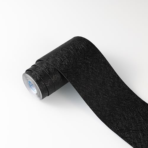 Abyssaly Black Self Adhesive Wallpaper Border Roll Peel and Stick Border | 5cm x 10m Silk Texture Wallpaper Border Removable PVC Waterproof Wallpaper Display for Bathroom, Wall, Mirror Frame, Kitchen