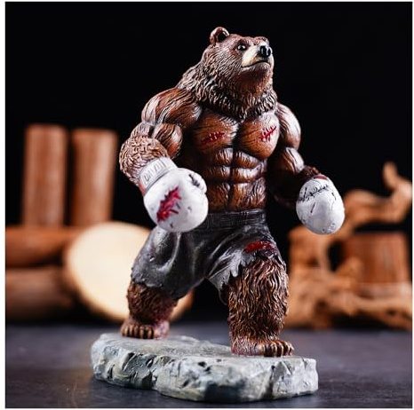Coniuty Bear Statue, Resin Abstract Animal Boxing Sculpture for Home and Office Decor, on Table, Shelf, Cabinet and Window Stand (Grizzly Bear)