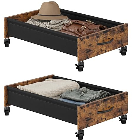 FOUCSSOMEI Under Bed Storage with Wheels, Under Bed Storage Drawers on Wheels, Metal Frame Under Bed Shoe Storage, Space-Saving for Bedroom Closet Organization