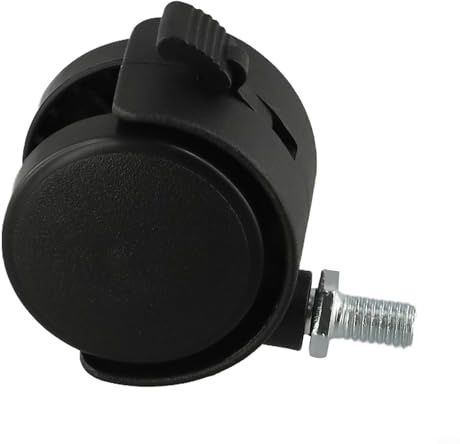 Rueda giratoria de plástico para muebles de silla de oficina, 40 x 30 mm, conector de varilla roscada M8, capacidad de carga de 50 kg, ruedas dobles, color negro