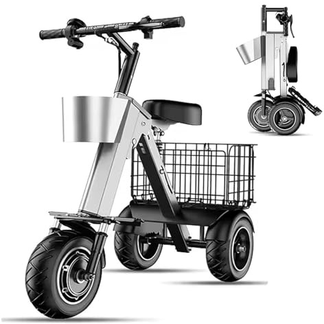 Patinetes EléCtricos Plegables con Asiento para Adultos, Triciclo EléCtrico Plegable, 3 Velocidades, Marcha AtráS, BateríA De 36v 10a, Ruedas De 10 Pulgadas - para Desplazamientos Diarios Y Viajes(B)